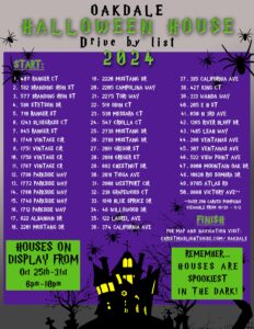 Oakdale Halloween drive by list 2024